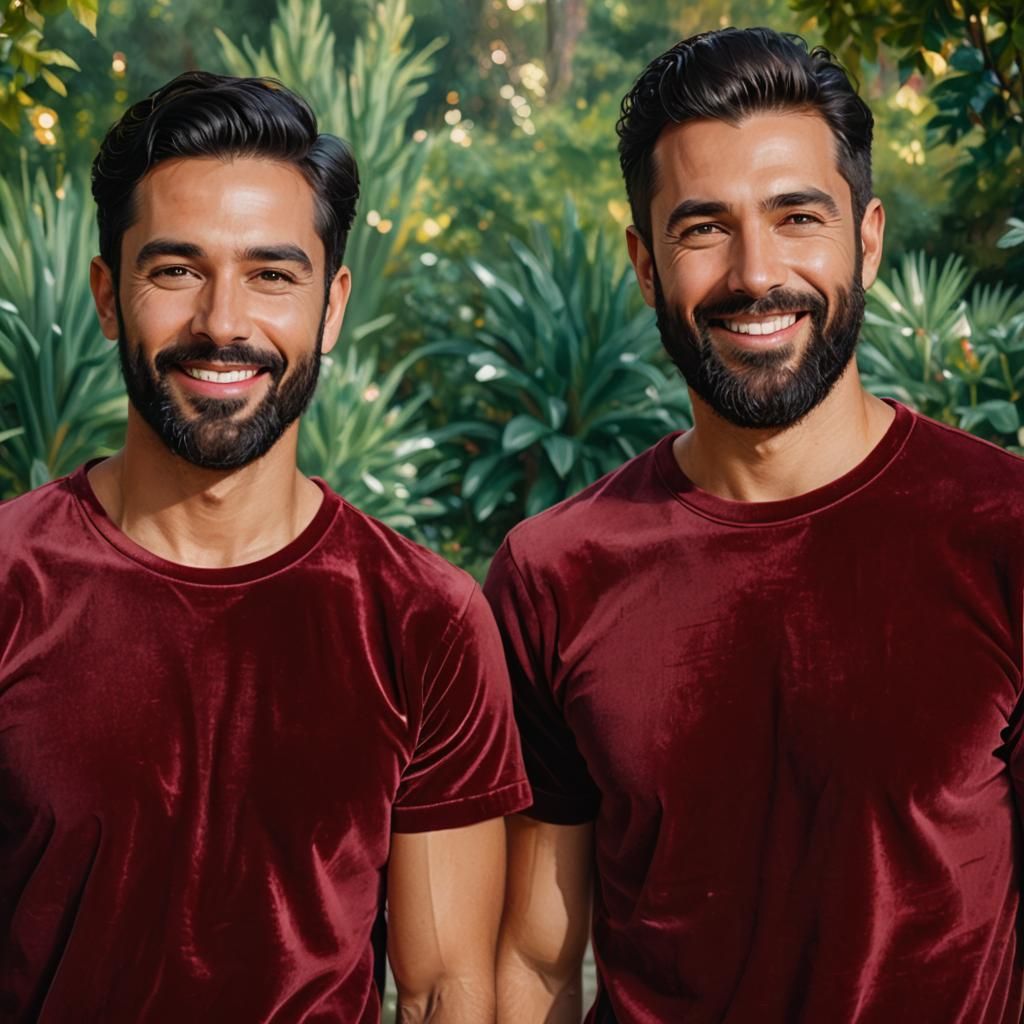 Two Handsome Men in a Garden, Oil Painting Style