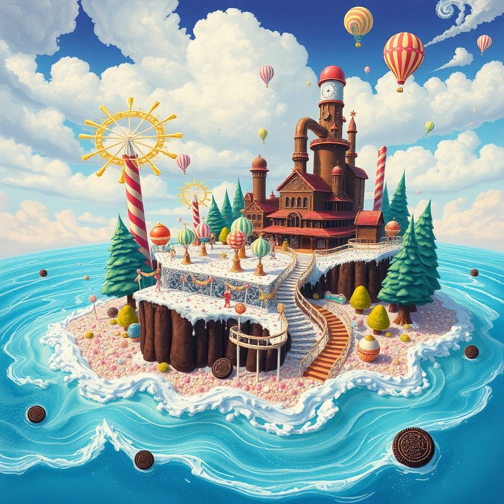 Chocolate Factory on Rocky Road Island in Dreamlike Style