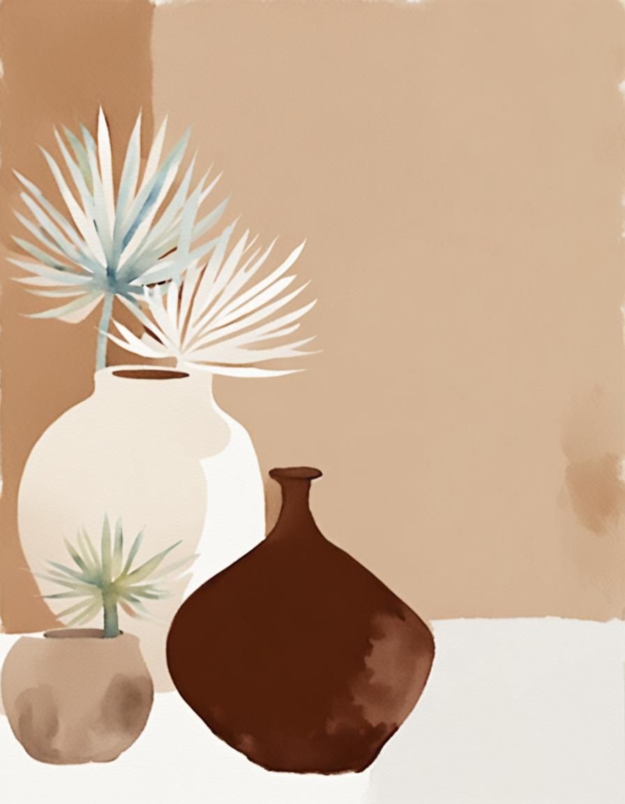 Palmettos and Pots Watercolor Abstract Art