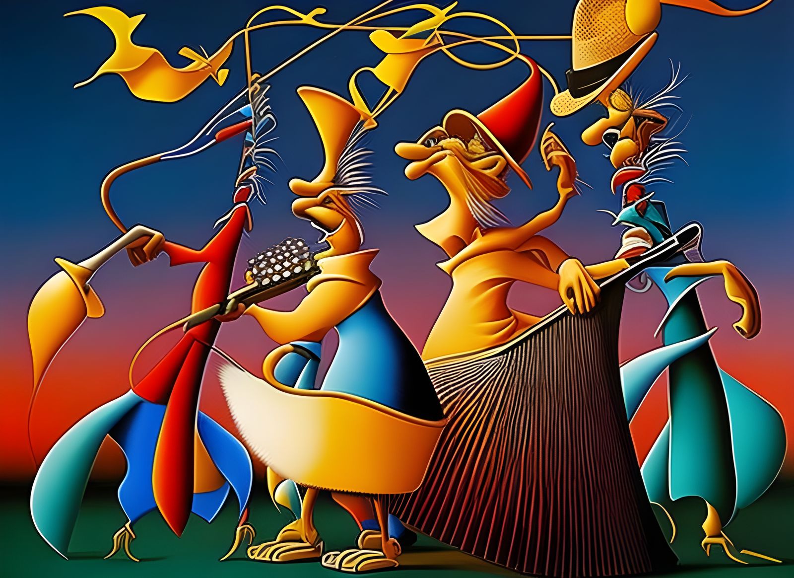 Hyperdetailed Abstract Folk Singers Painting