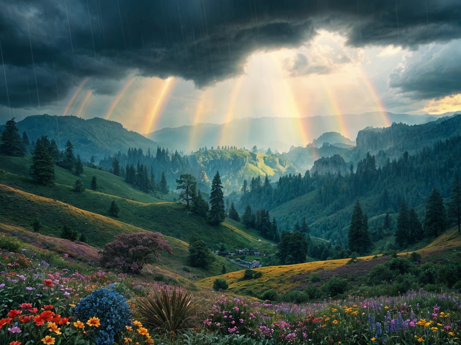 Cinematic Rainbow Valley Under Stormy Skies