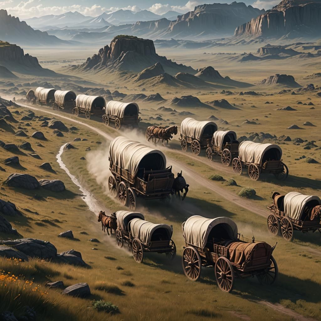Covered Wagons on the Prairie: Fantasy Concept Art