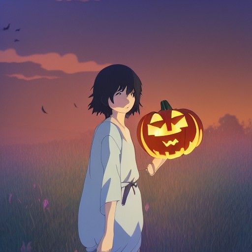 Halloween Anime Key Visual in Ghibli Style
