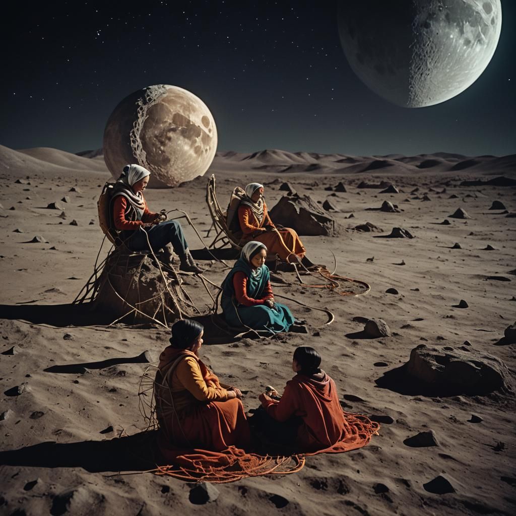 Arachnid Women Weaving on the Moon