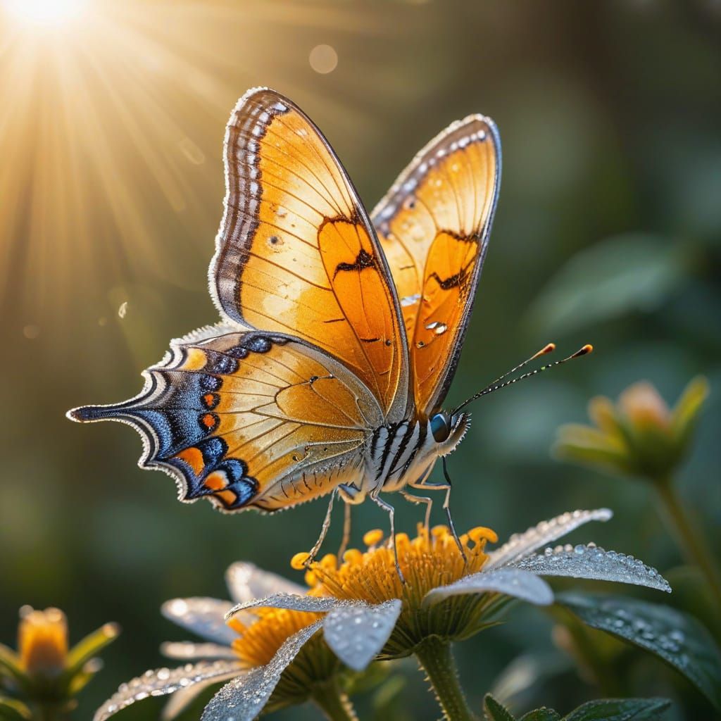 Surreal Macro Photography of Butterfly with Dewy Wings at Su...
