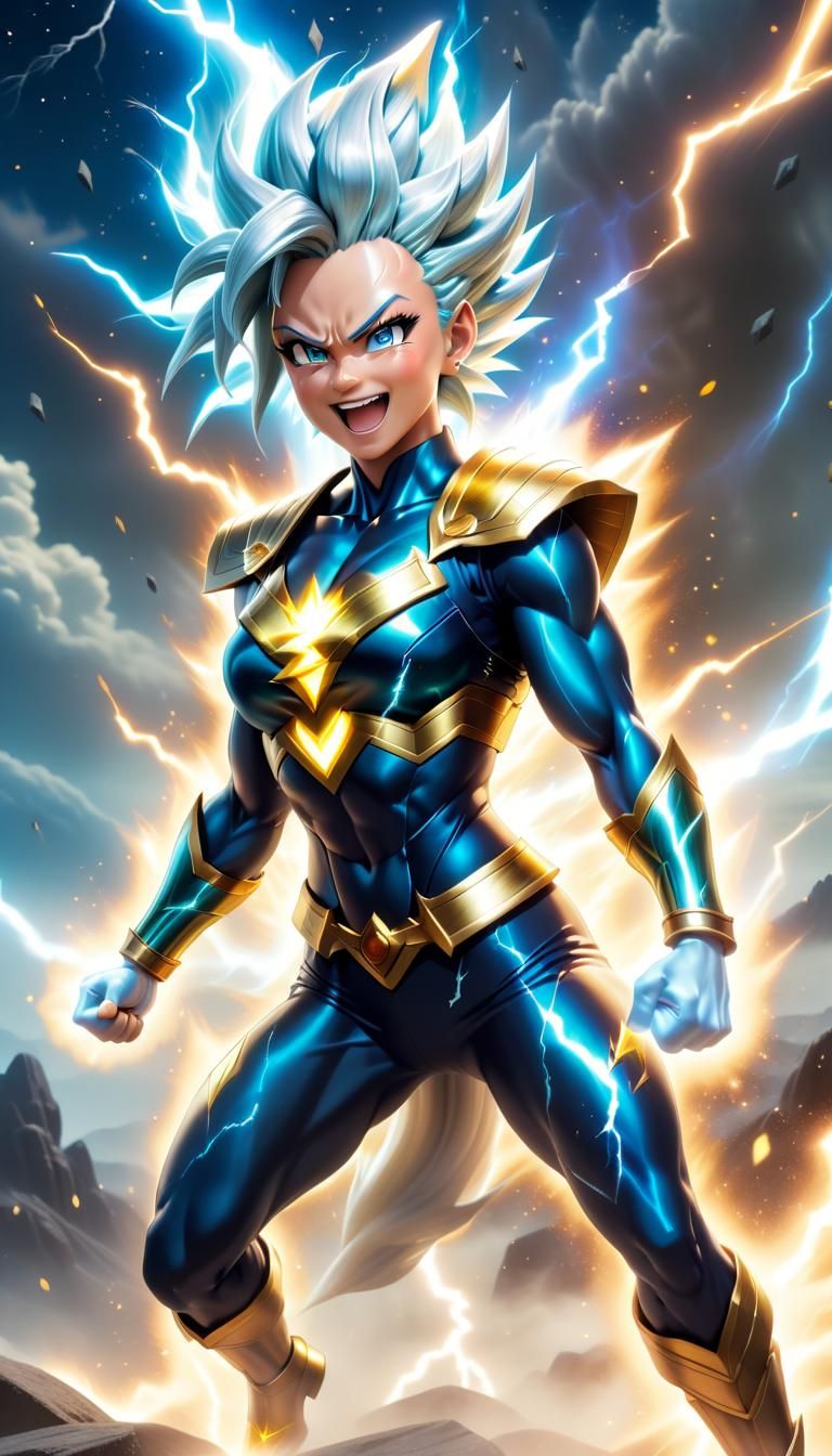 Hyperrealistic Super Saiyan Girl Powers Up Energy Blast