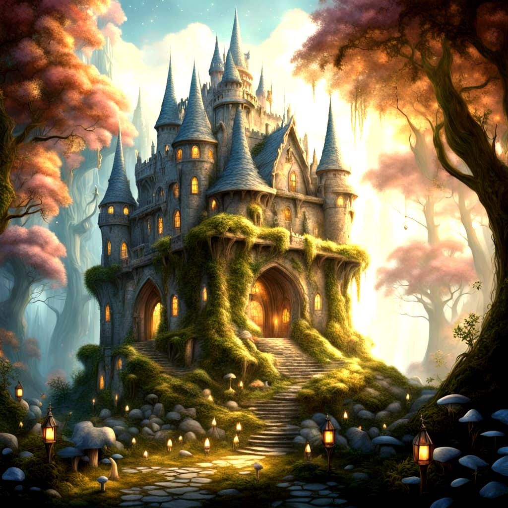 Ethereal Castle in a Mystical Forest