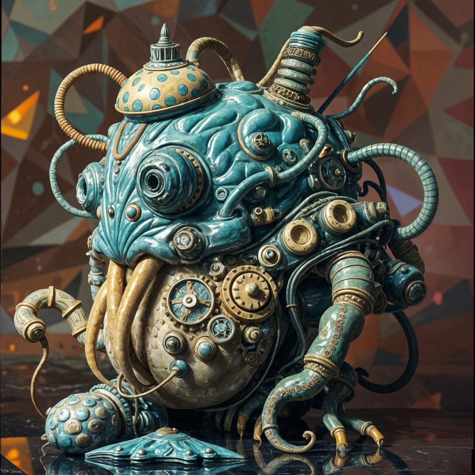 Grotesque Artificial Being with Wires and Tendrils