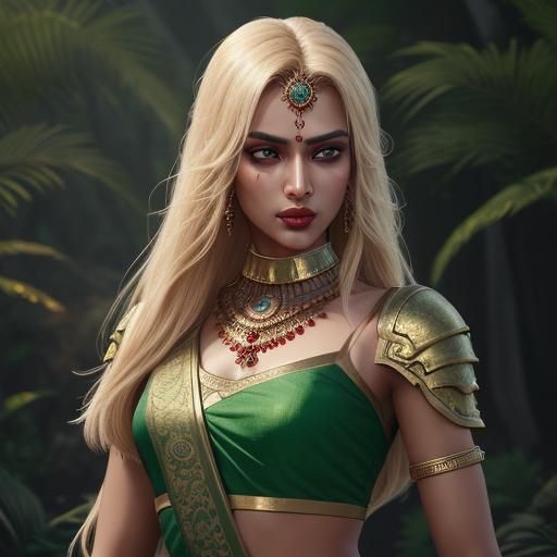 Beautiful Indian Woman Warrior in 3D Rendering