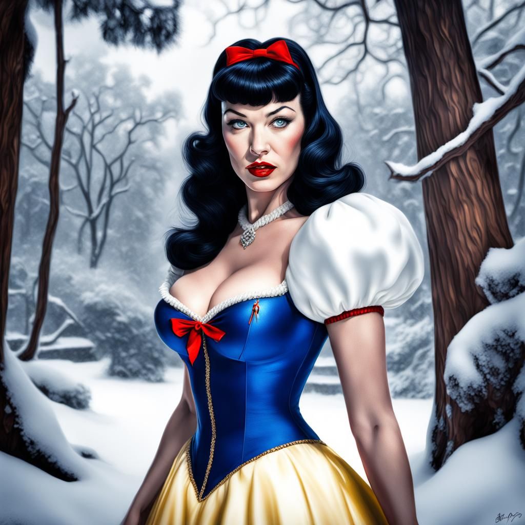 Hyperrealistic Betty Page as Snow White