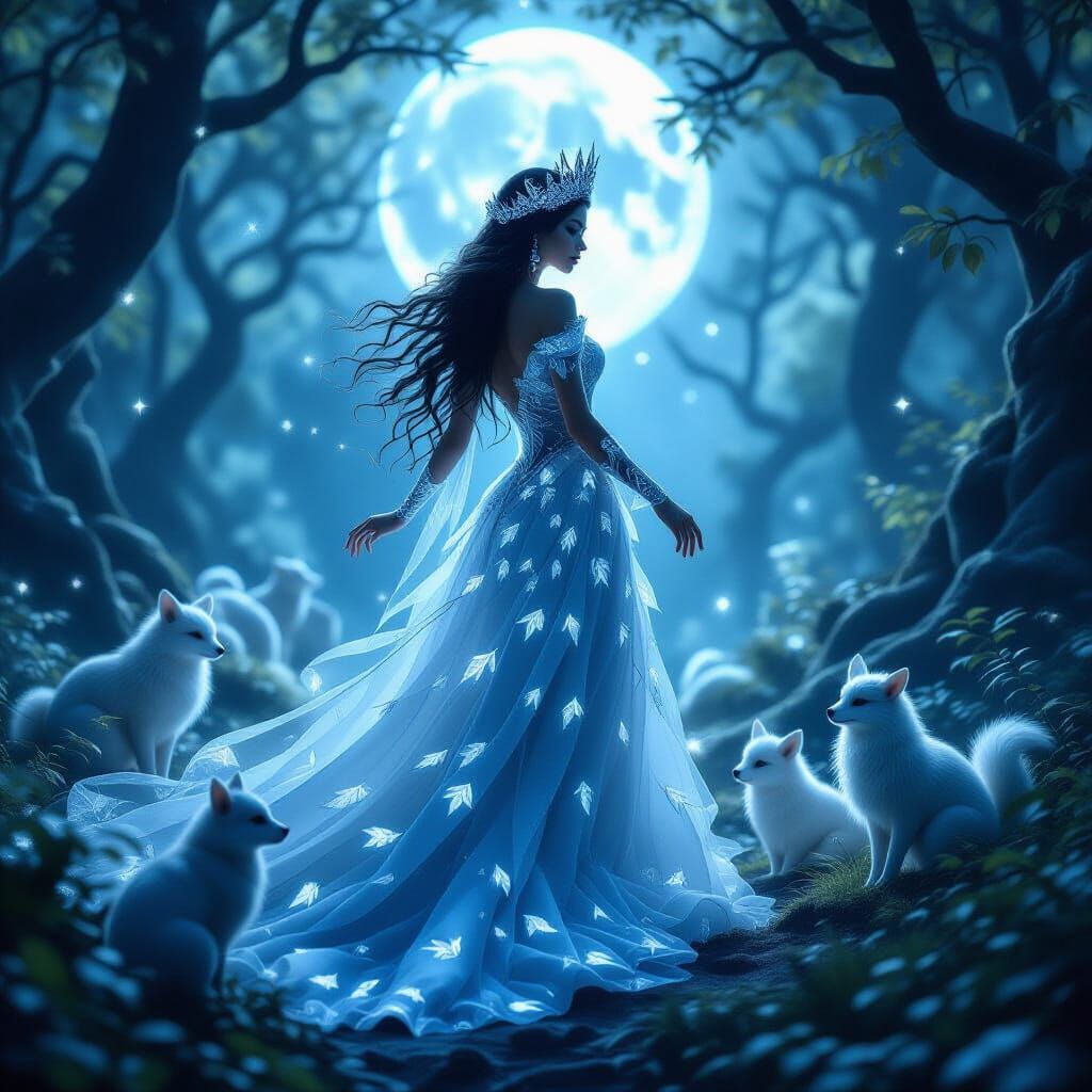 Mystical Forest Queen in Ethereal Moonlight Fantasy Portrait