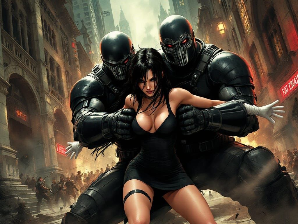 Tifa Lockhart Captured by Soldiers in a Dark Dystopian City