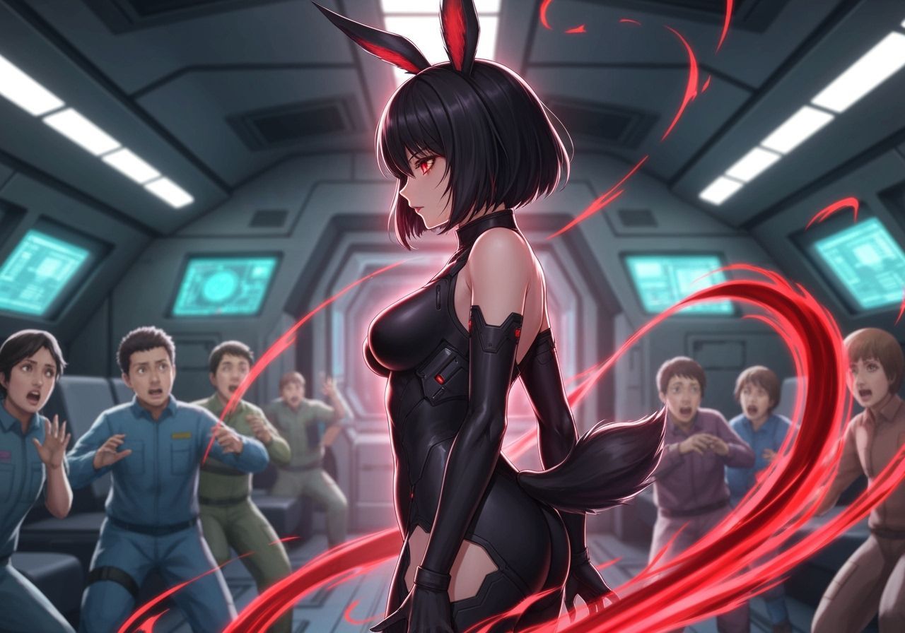 Anime Moon Rabbit Commanding Spaceship in Futuristic Style