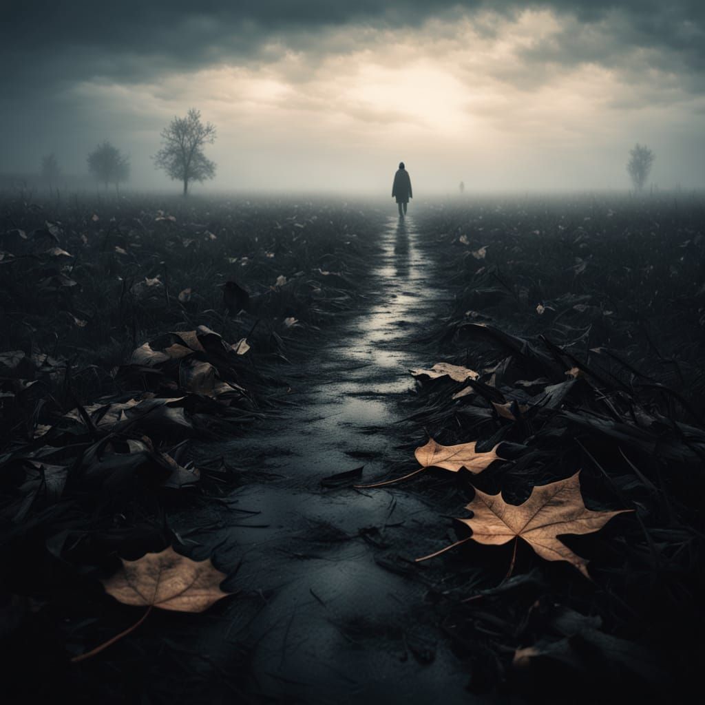 Ethereal Soul Walks Lonely Misty Landscape