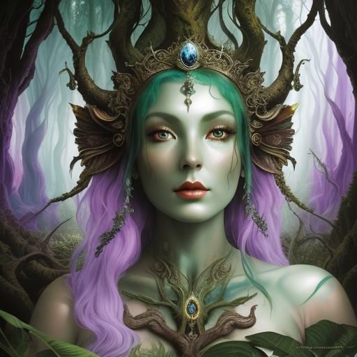 Enchanted Forest with Ancient Tree Face in Surreal Style