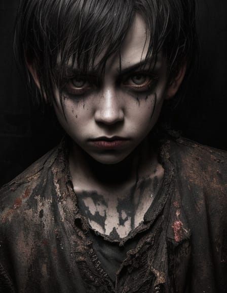 Evil Teddy and Child in Sinister Oil Portrait