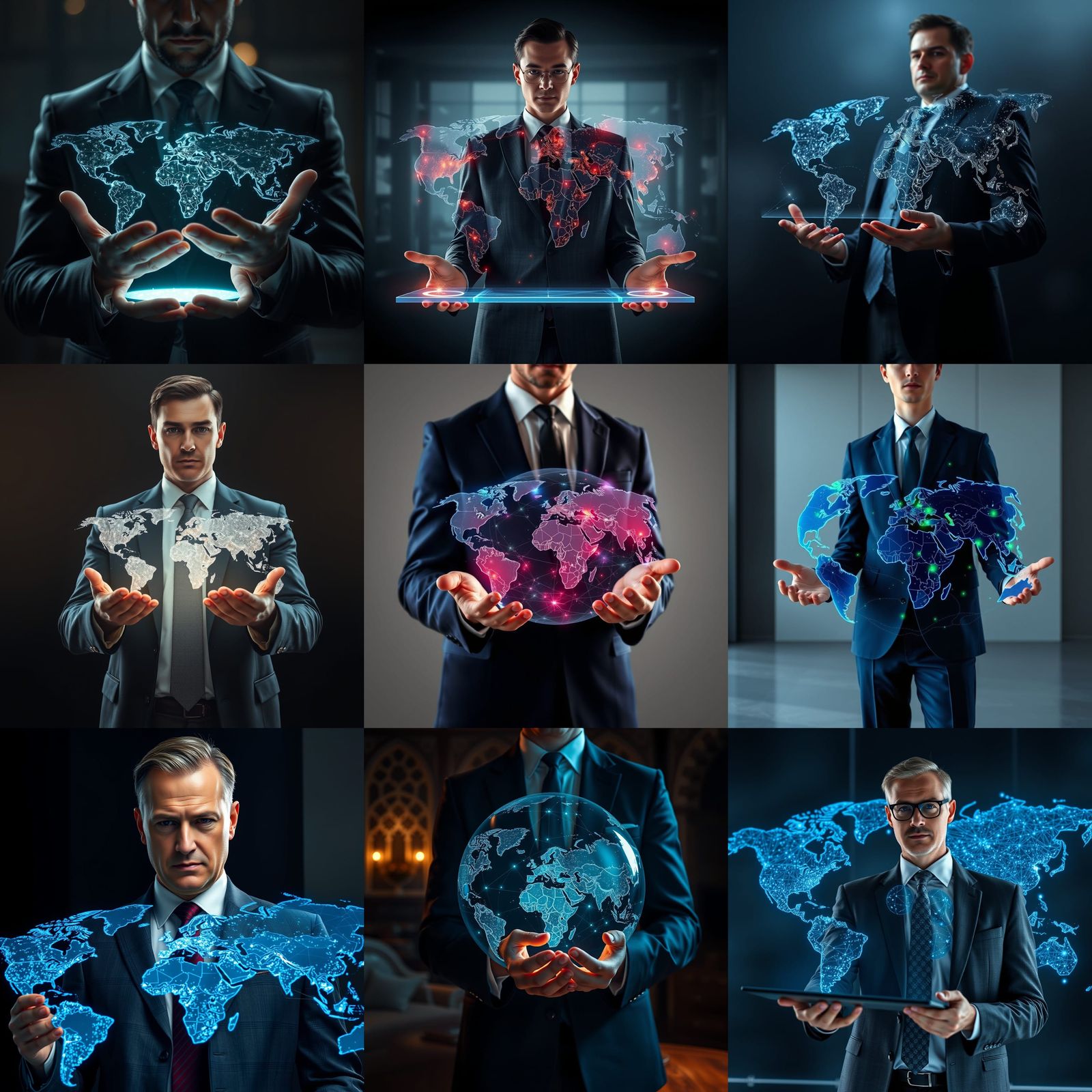 Businessman Holding Holographic World Map