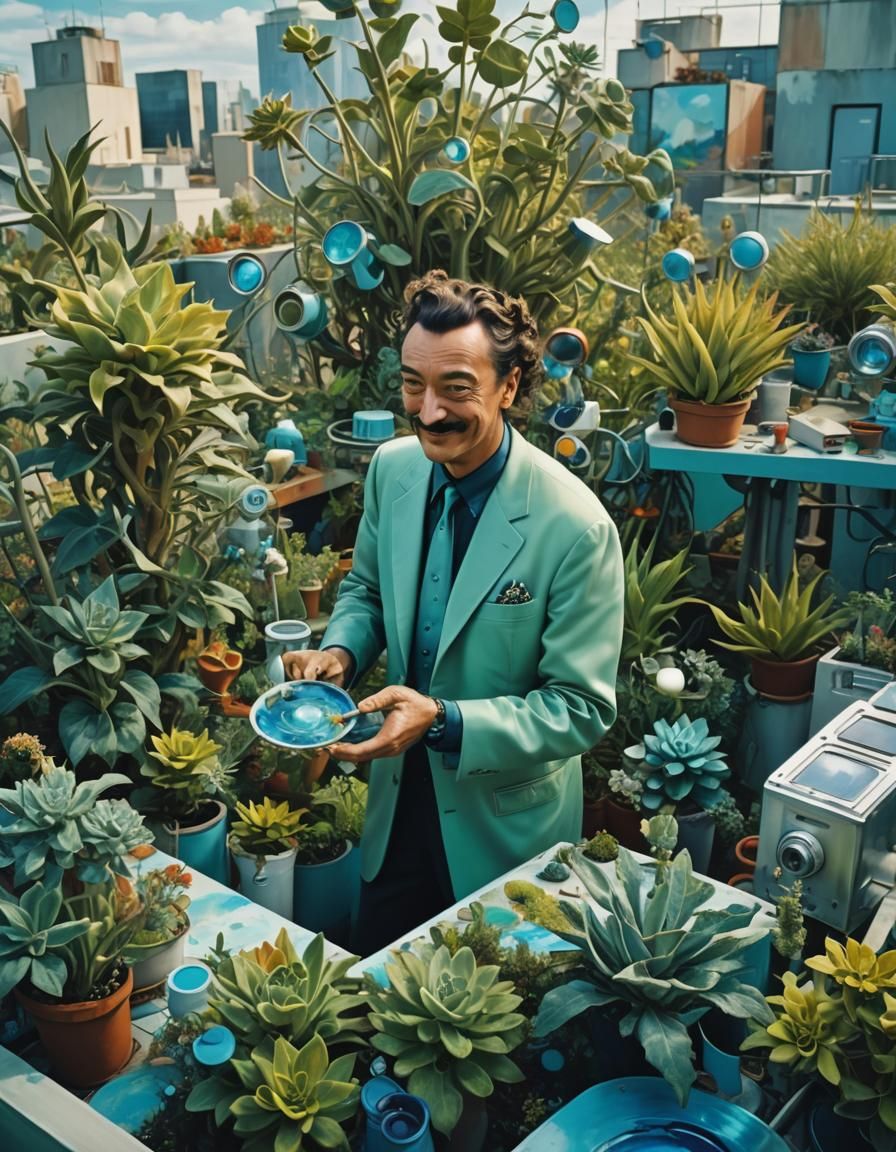 Surreal Rooftop Garden Oasis in Dreamlike Soft Focus