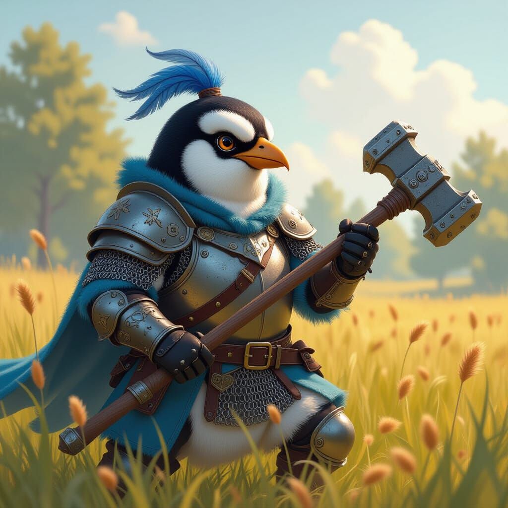 Penguin Warrior Training in a Whimsical Field