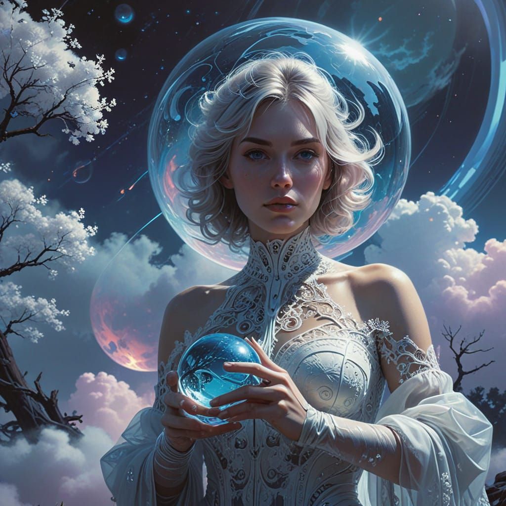Ethereal Clouds Surround Glowing Orb in Dreamlike Futuristic...