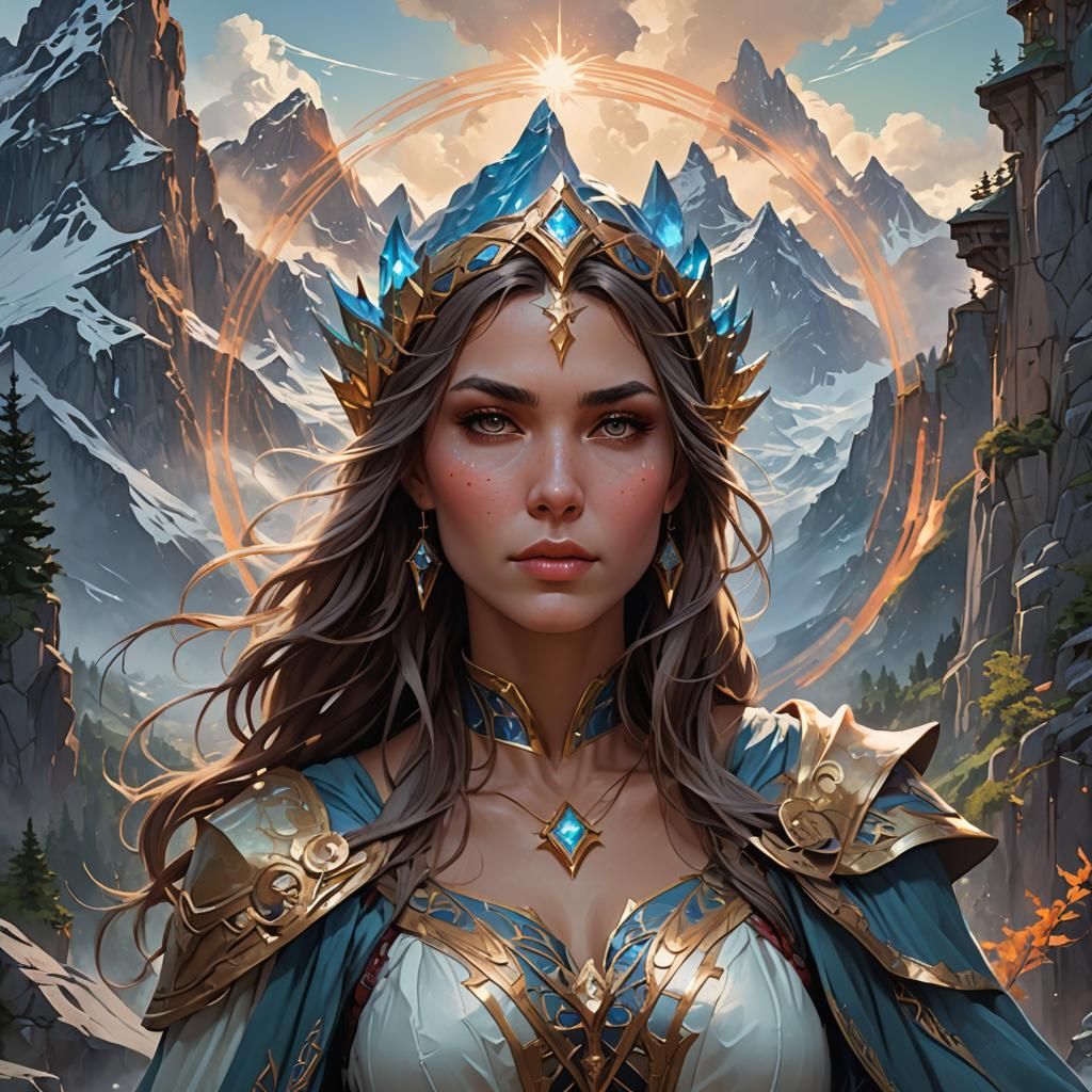 Sorceress Portrait with Magical Mountain, Hyperdetailed Art