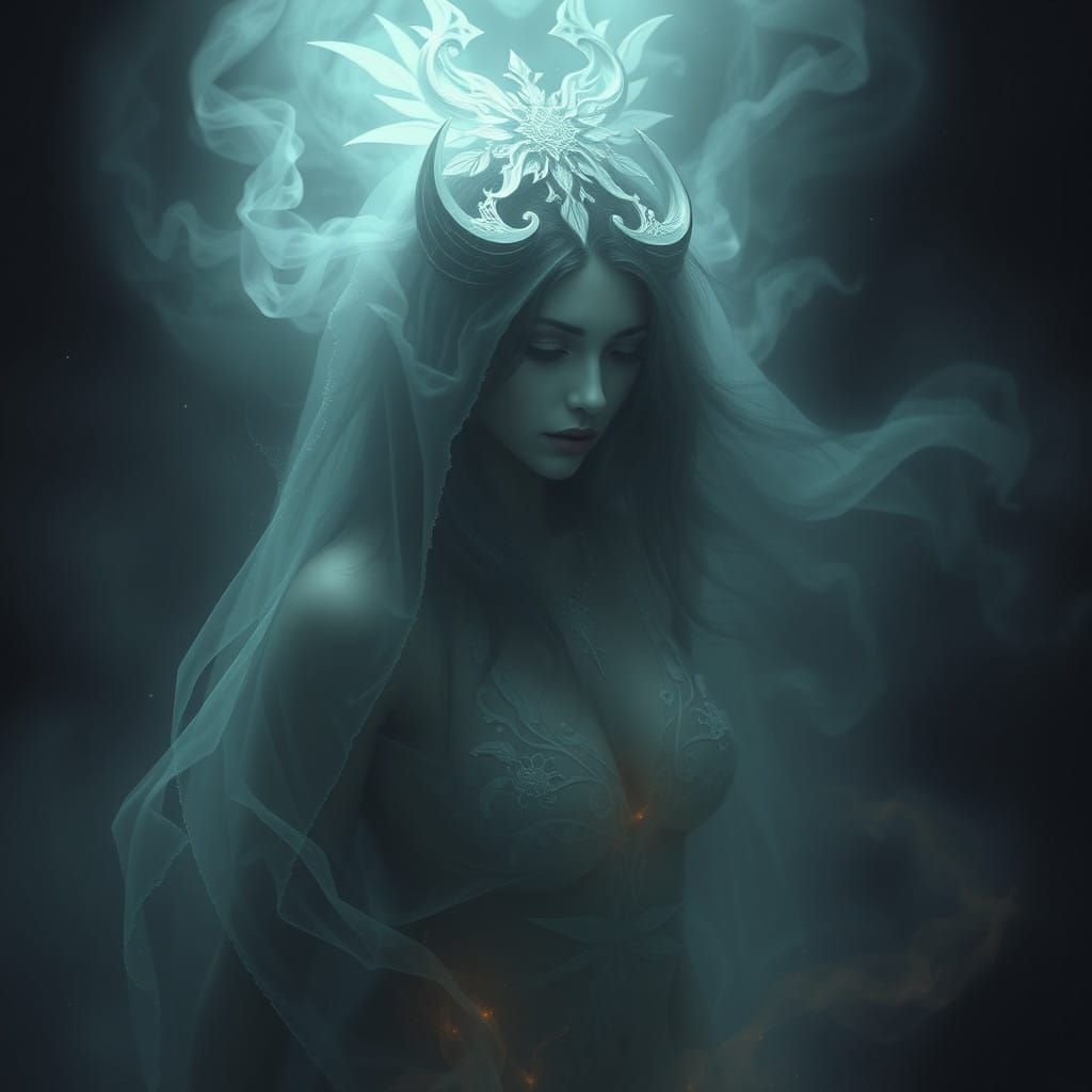 Surreal Dark Fantasy Goddess with Ethereal Aura