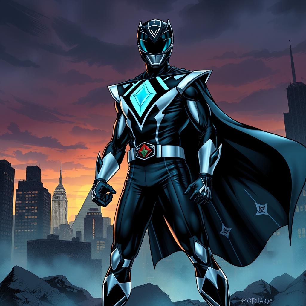 Black Topaz Power Ranger in a long black cape