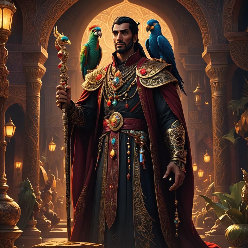 Jafar with Parrot and Jeweled Cobra Staff