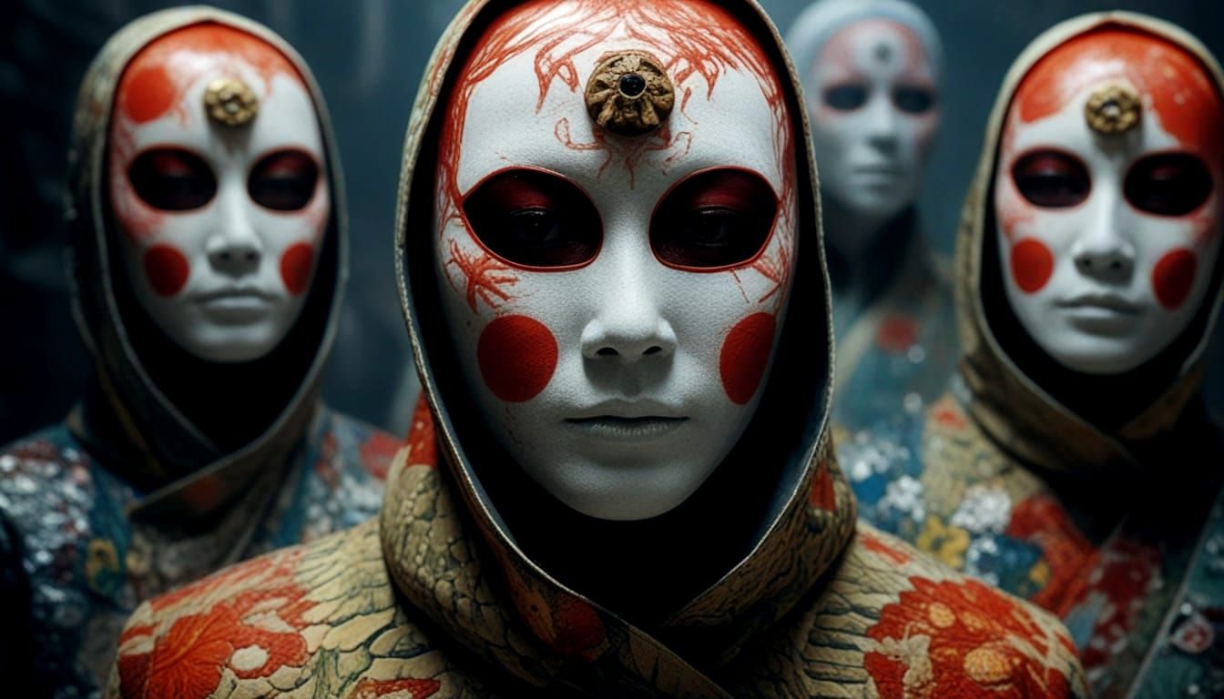 Japanese Horror Poster With Reptilian Masks