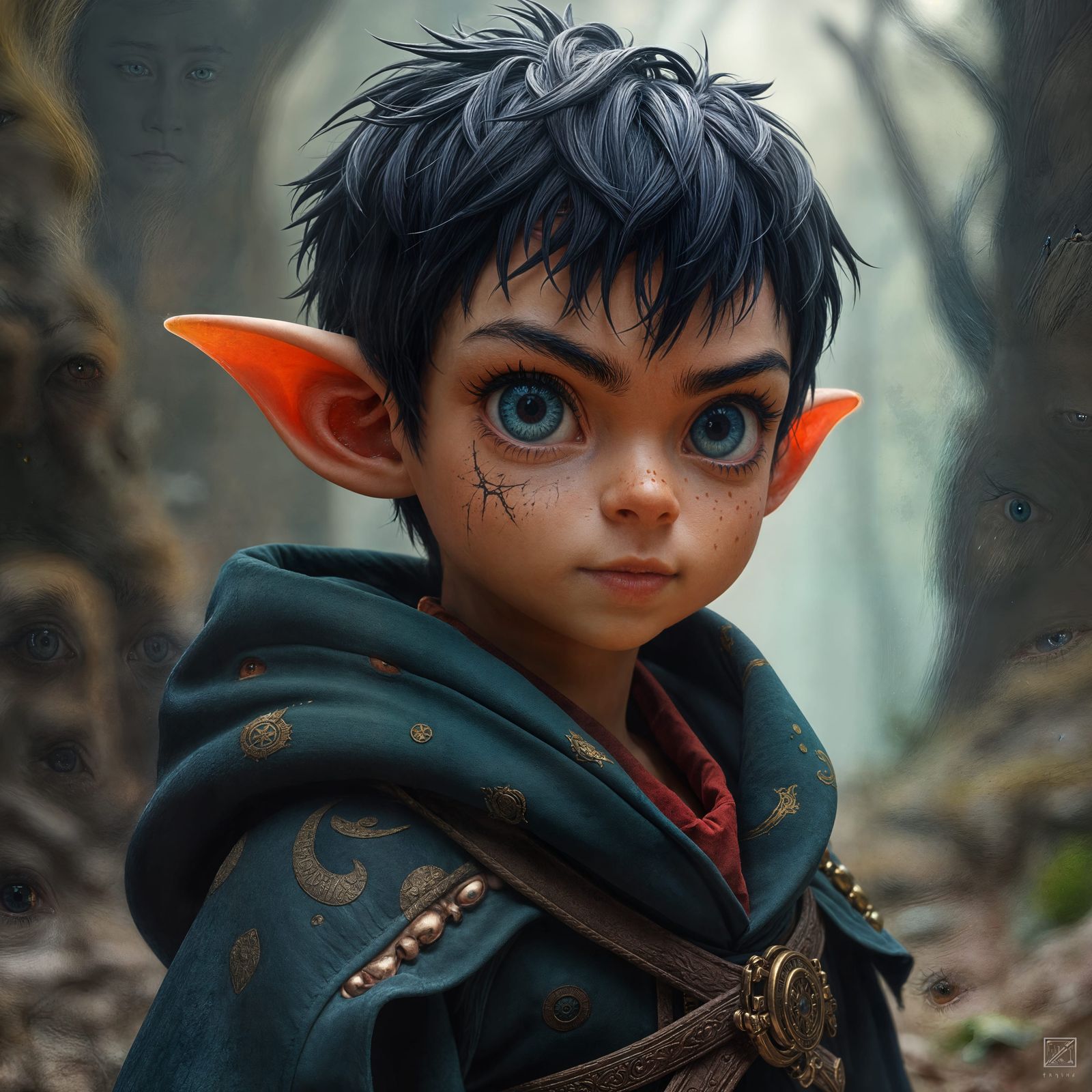 Handsome Halfling Monk with Piercing Blue Eyes and Distincti...