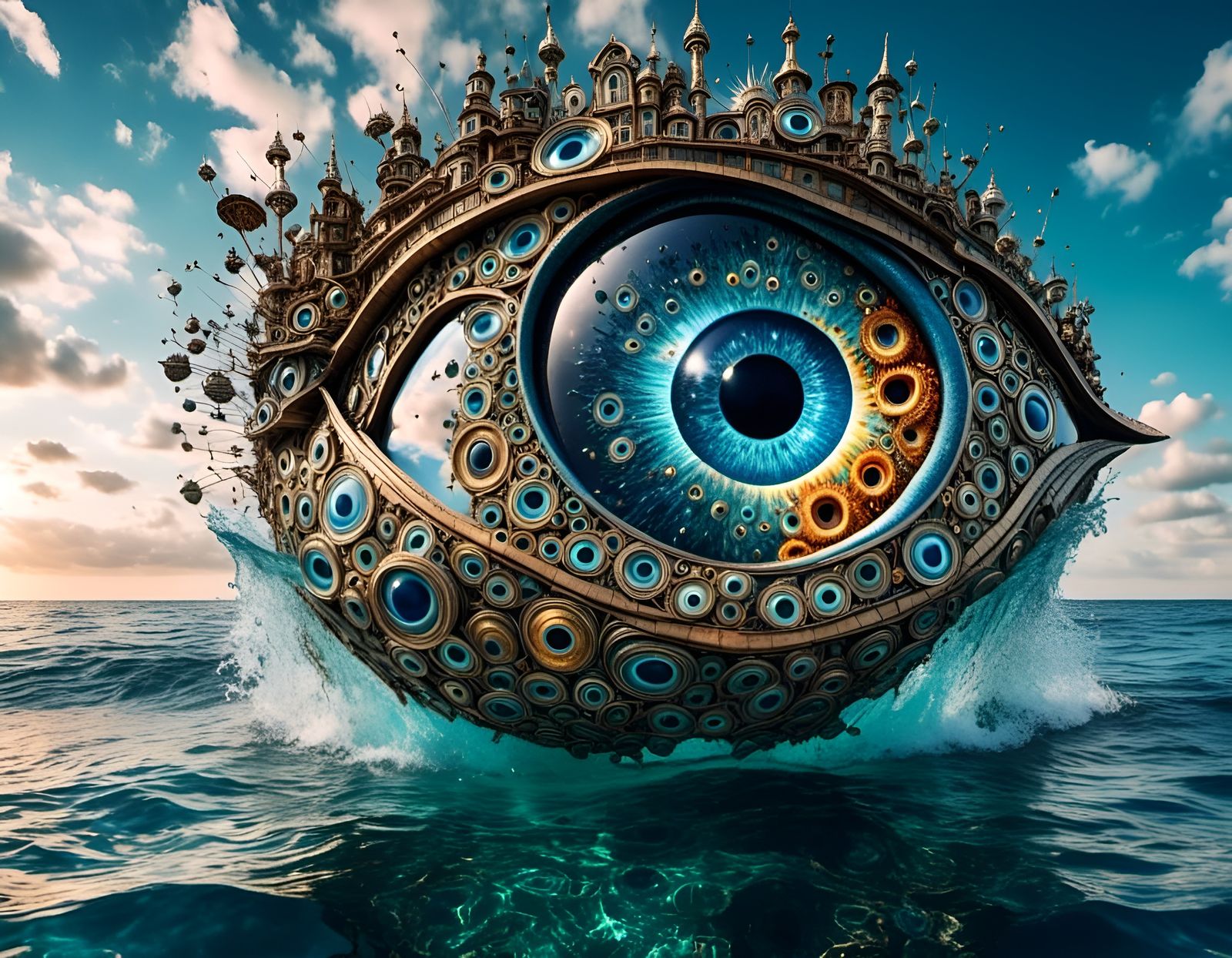 Surreal Eye Emerges from Ocean in Hyperreal Detail