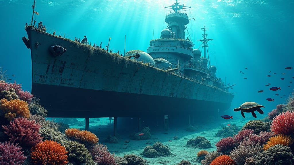 Sunken Battleship Transformed into Coral Reef