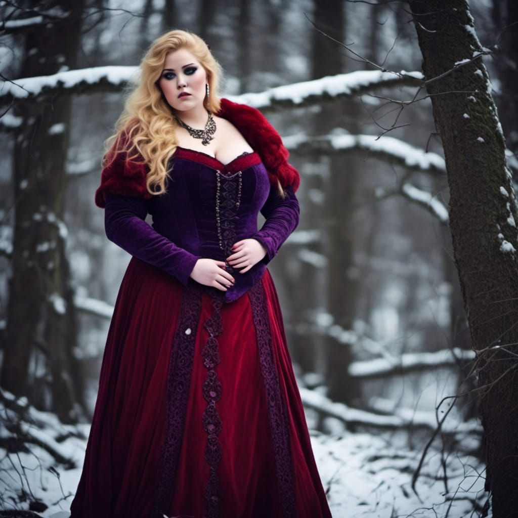 Curvy Woman in Medieval Fantasy Red Dress