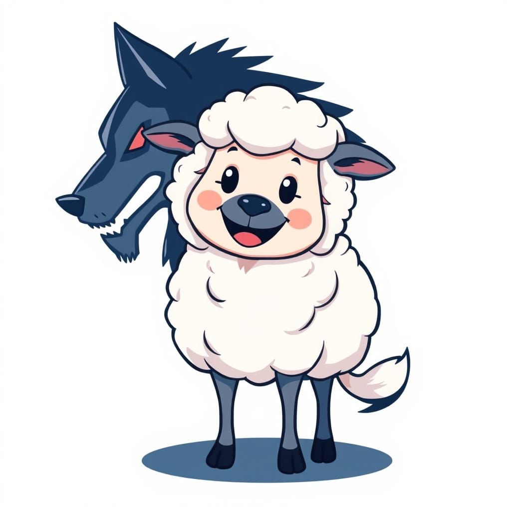 Confident Sheep with Wolf Shadow in Flat Vector Art