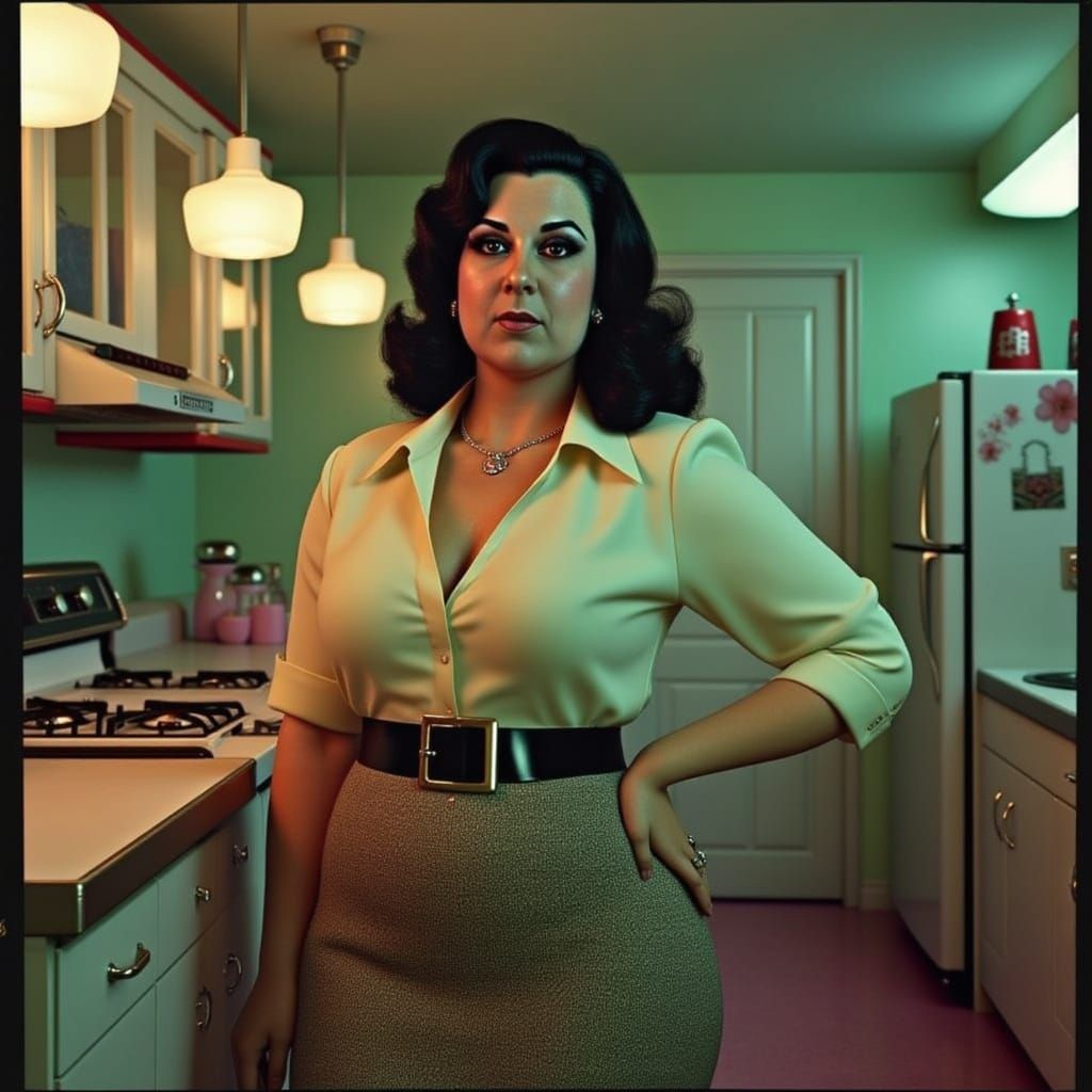Stepford Wife in Retro-Futuristic Kitchen, Film Noir