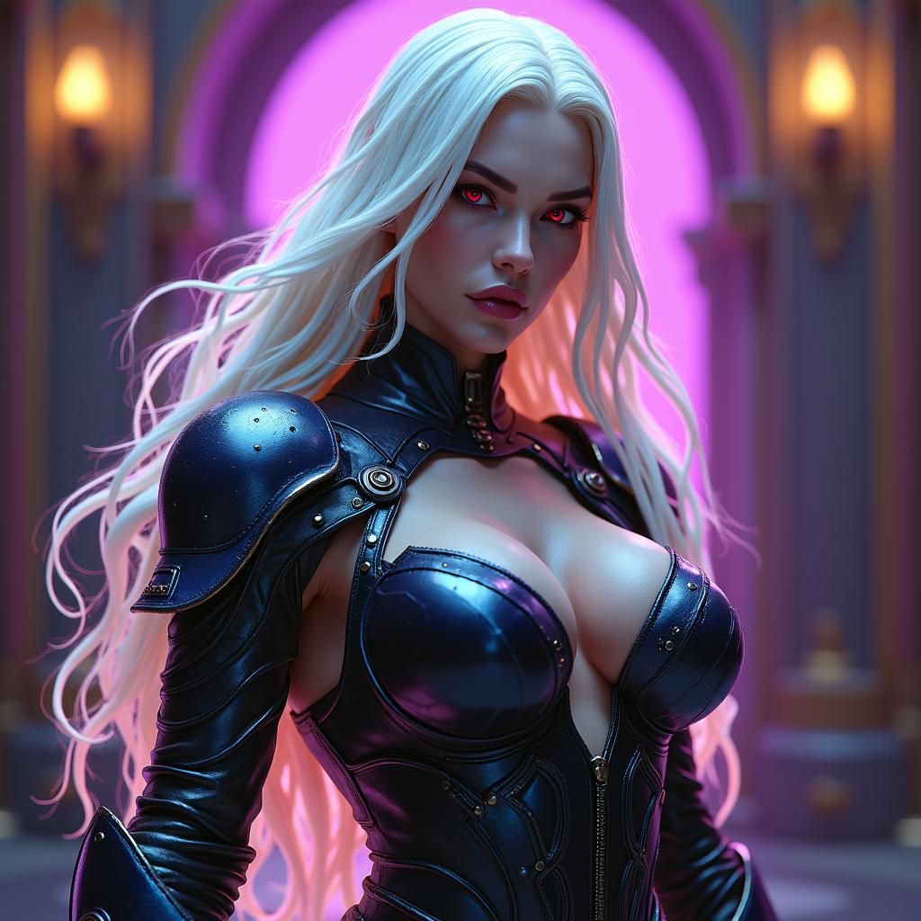 Dhampir Woman in Latex Armor, Art Nouveau Digital Art
