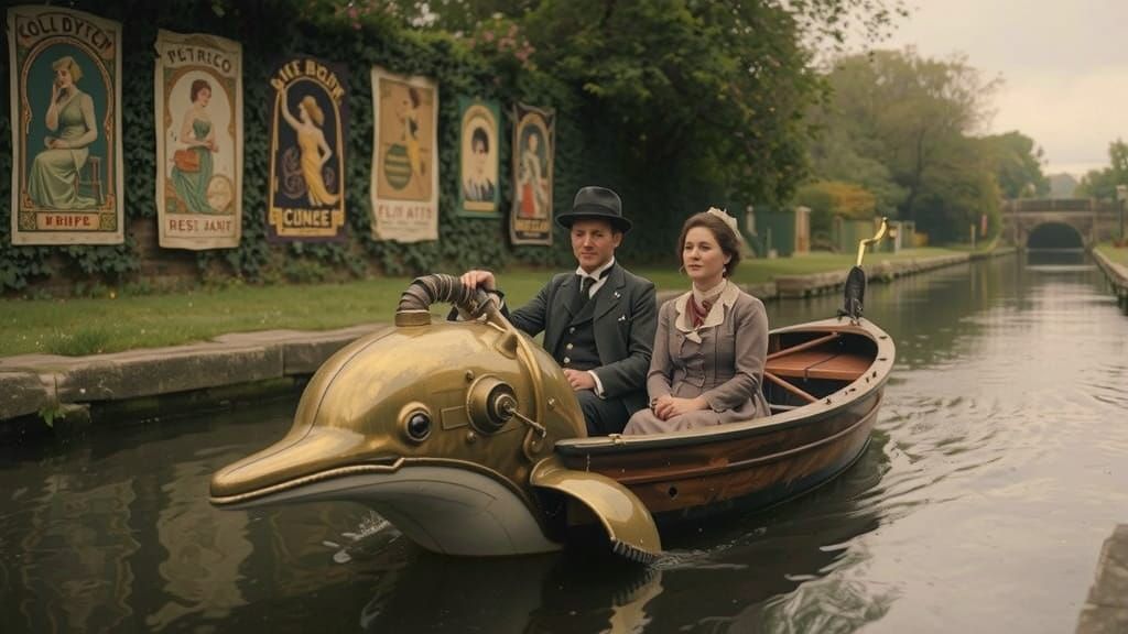 Steampunk Dolphin Boat on Victorian Canal