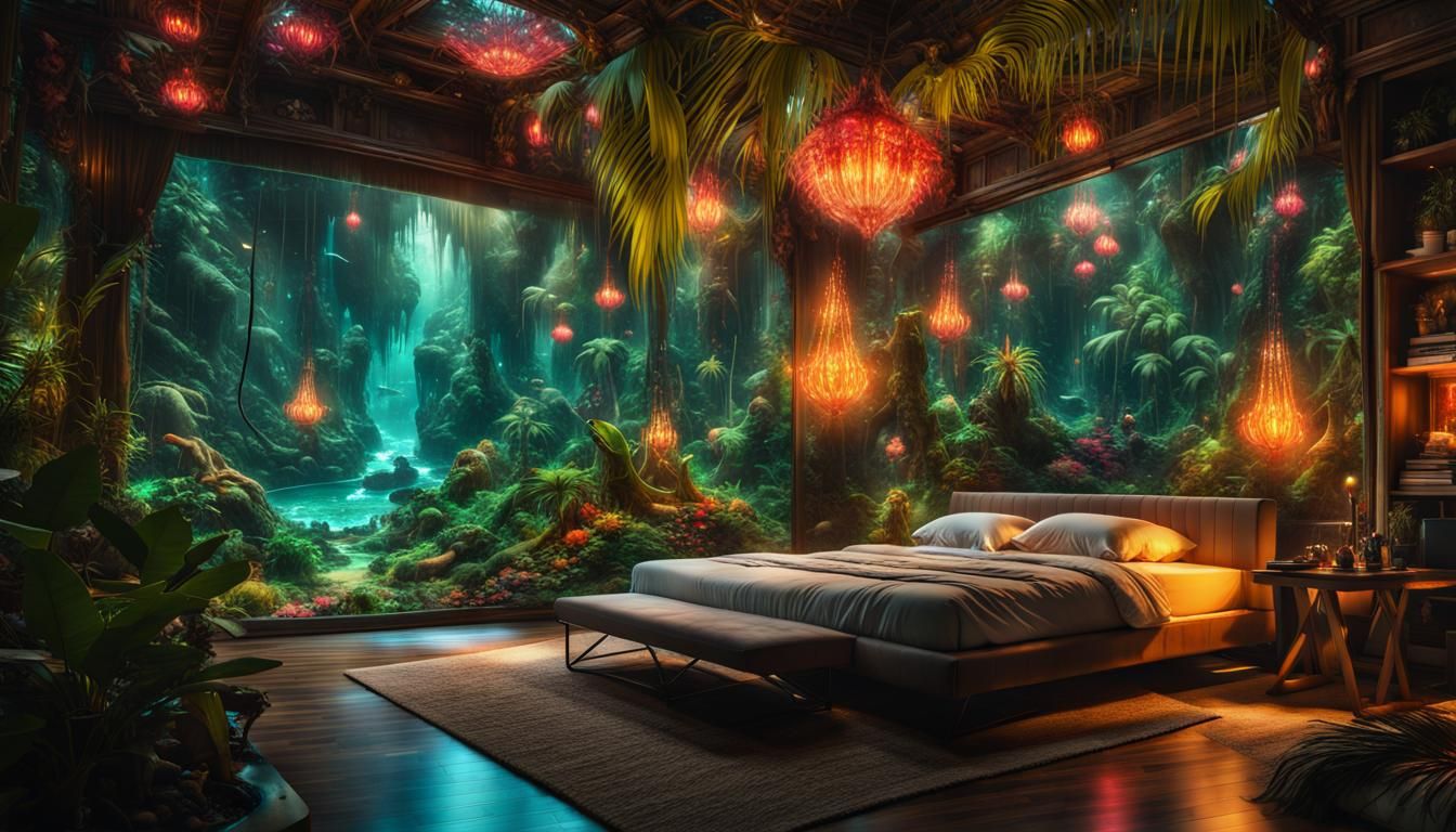 Tropical Island Oasis in Fantasy Bedroom, Ray Tracing