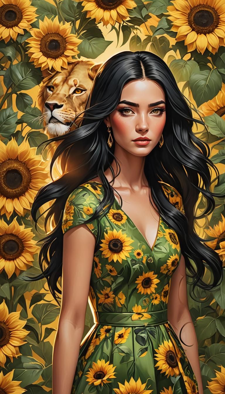 Sunflower Woman Portrait in Golden Light