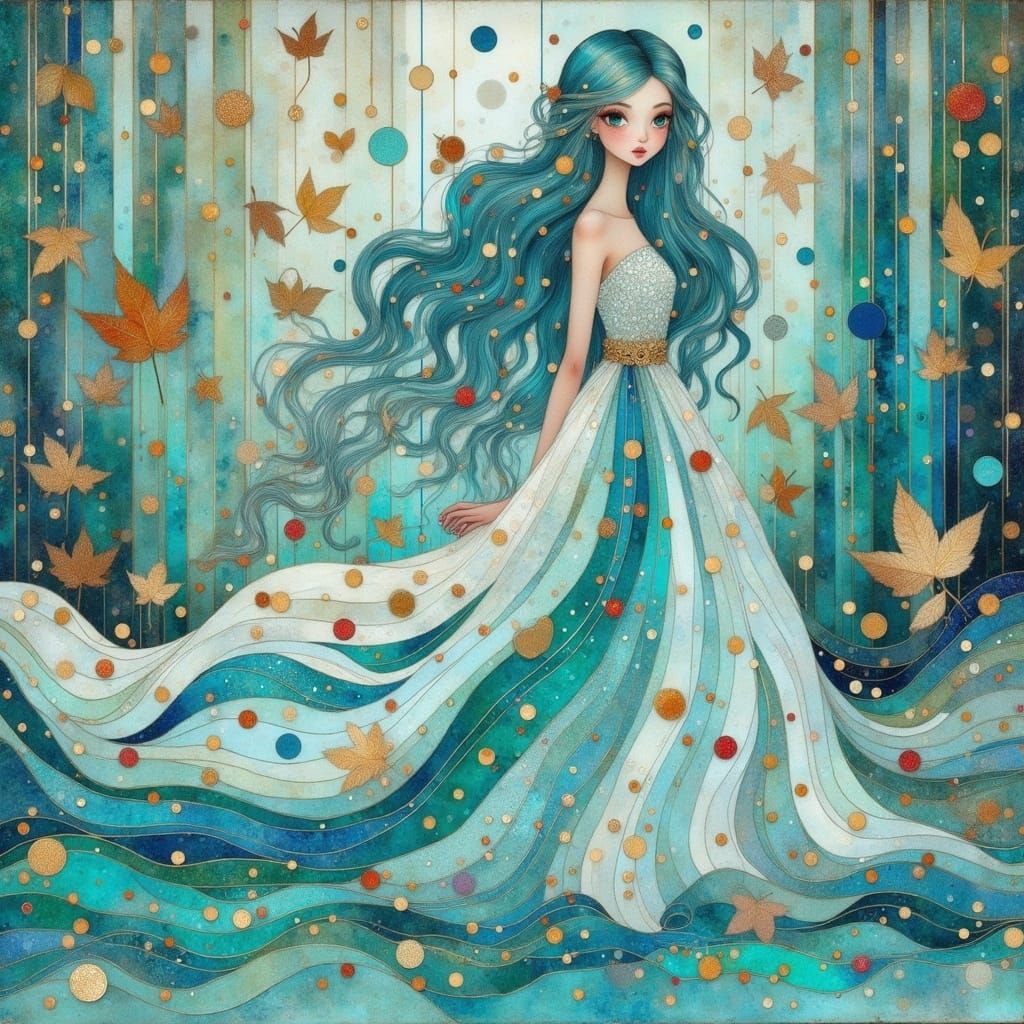 Enchanting Water Goddess with Flowing Blue Hair