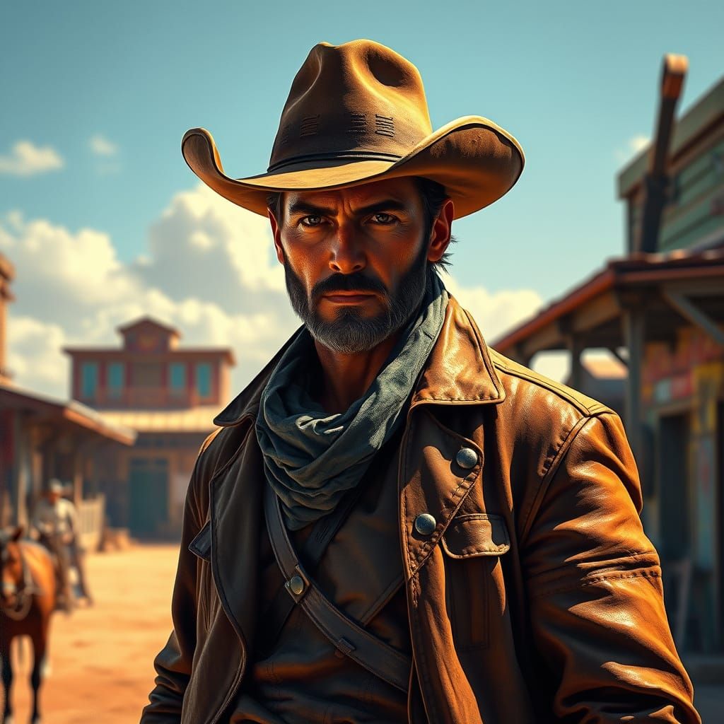 Western Gunslinger in Sun-Scorched Frontier Town