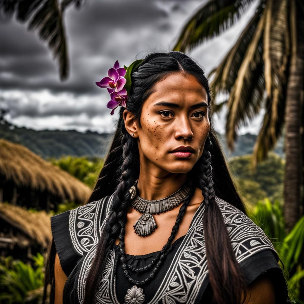 Polynesian Māori Woman Portrait in Traditional Dress