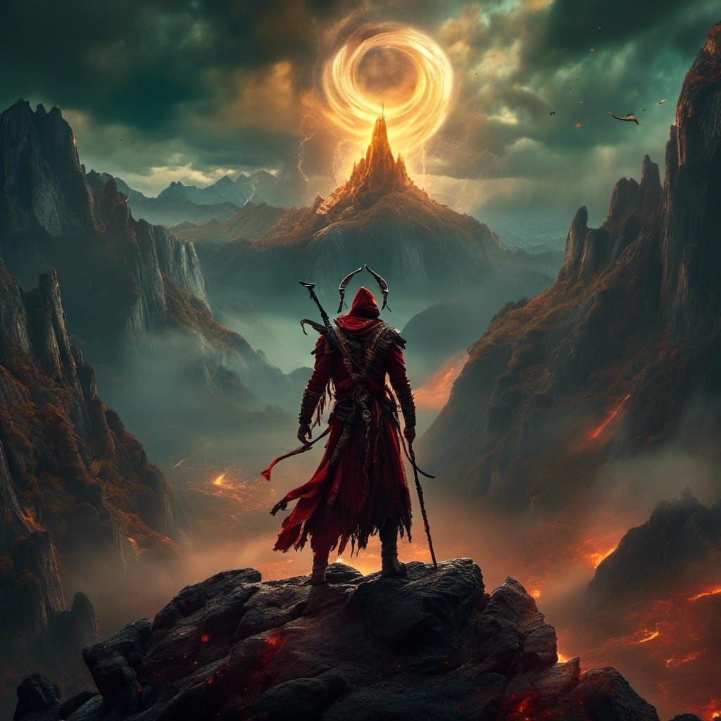 Epic Fantasy Warrior on Mountain Cliff