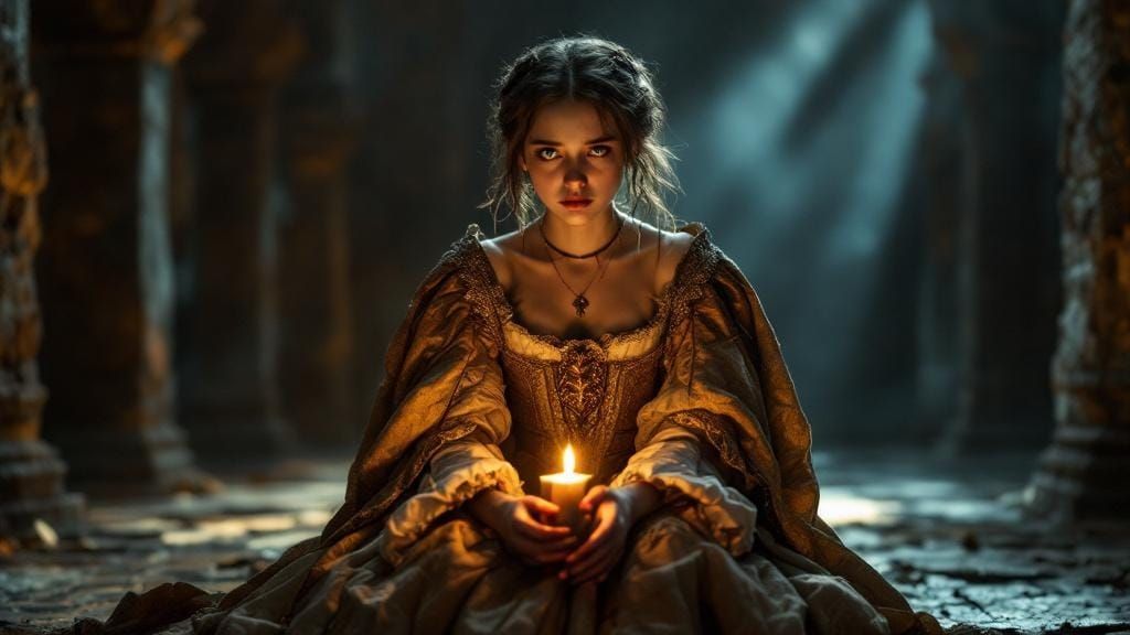 Medieval Portrait of a Frail Girl in Tudor Gown