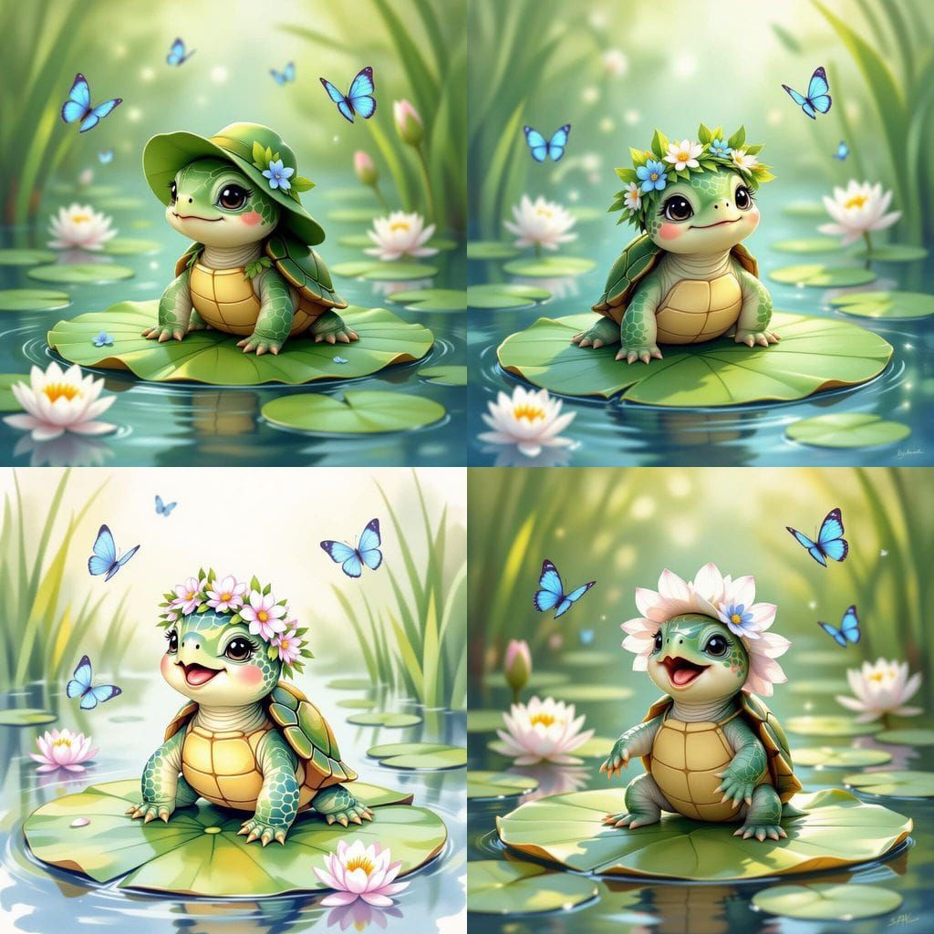 Charming Watercolor Turtle Serenade on Lily Pad