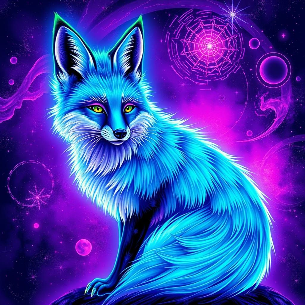 Electric Blue Fox in Cosmic Galaxy