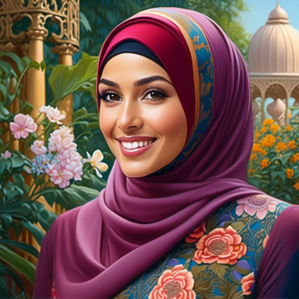 Elegant Hijabi Woman in Botanic Garden Portrait