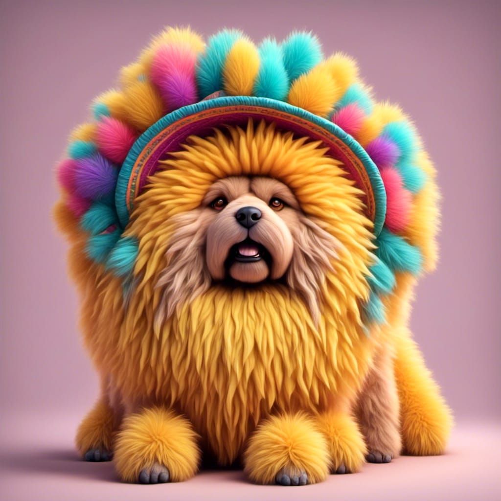yellow chow chow with sombrero
