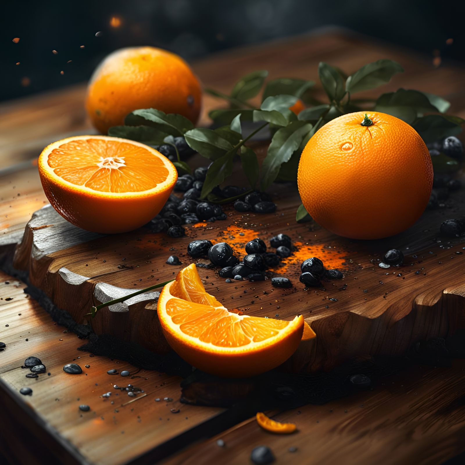 Hyperdetailed Orange Slice on Wood Plate