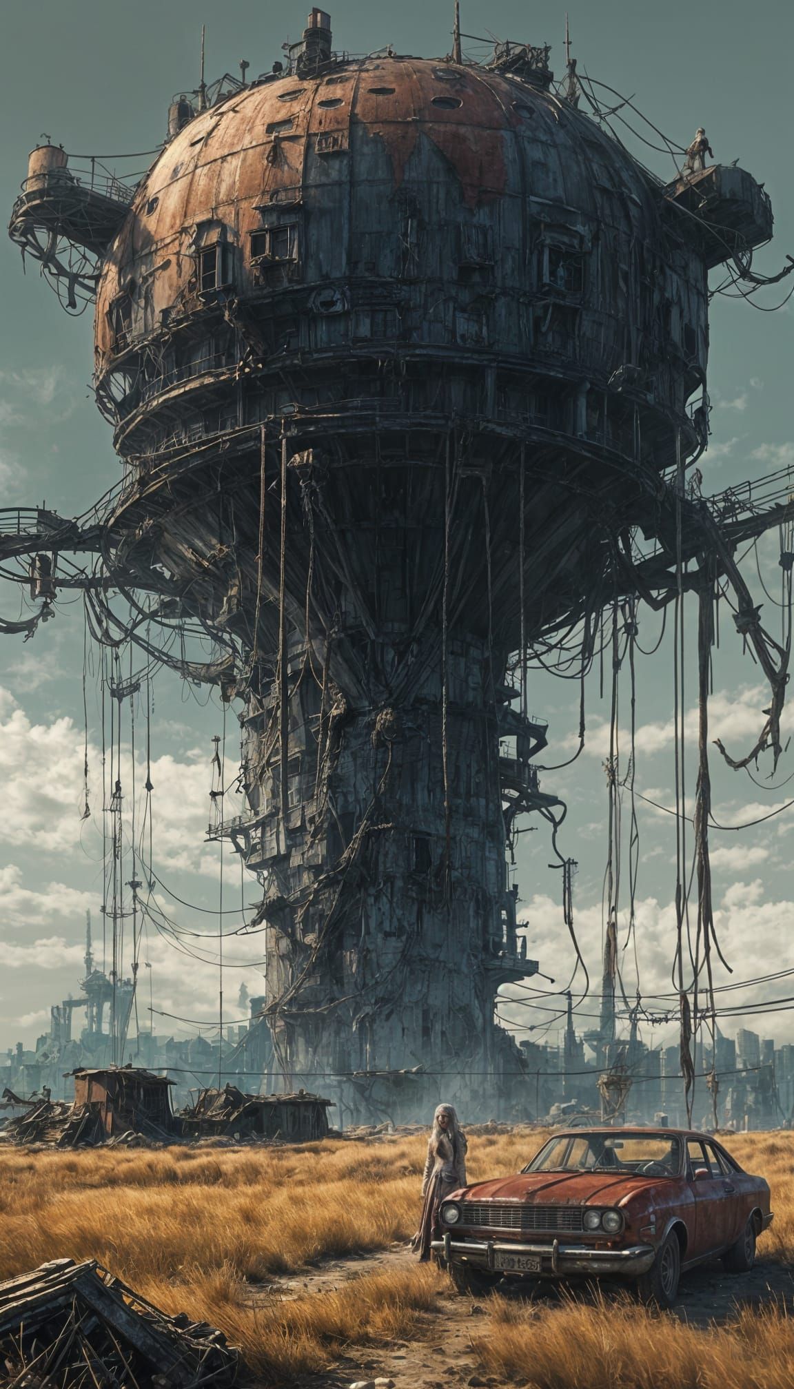 Ethereal Warrior in Post-Apocalyptic Ruins